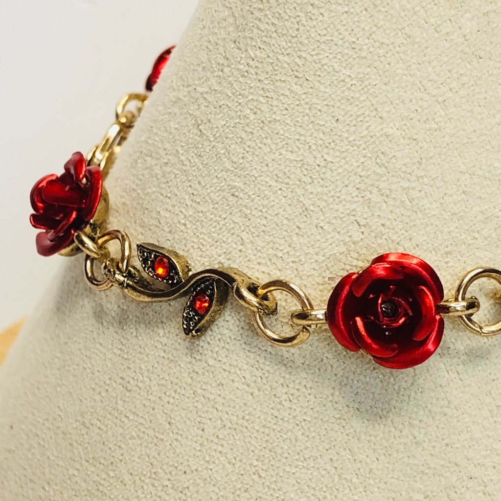 Rose Rhinestones Bracelet Gold Vintage Style New Victorian Rare
